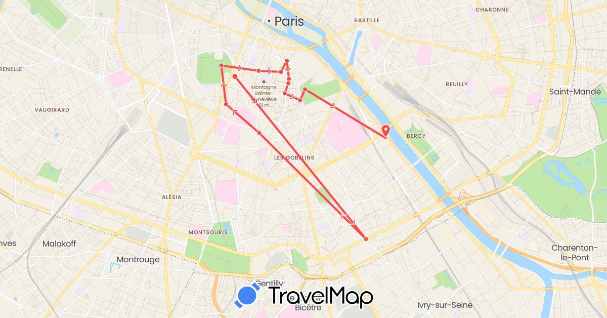 TravelMap itinerary: driving, hiking in France (Europe)